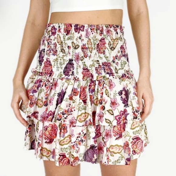 NWT House Of Harlow 1960 Pink Floral Hi Waist Mini Skirt Tiered Bohemian Small - Picture 1 of 5